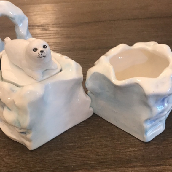 Rare OCI Omnibus Fitz & Floyd seal mother and pup on ice tea set pot sugar cream - Picture 5 of 16